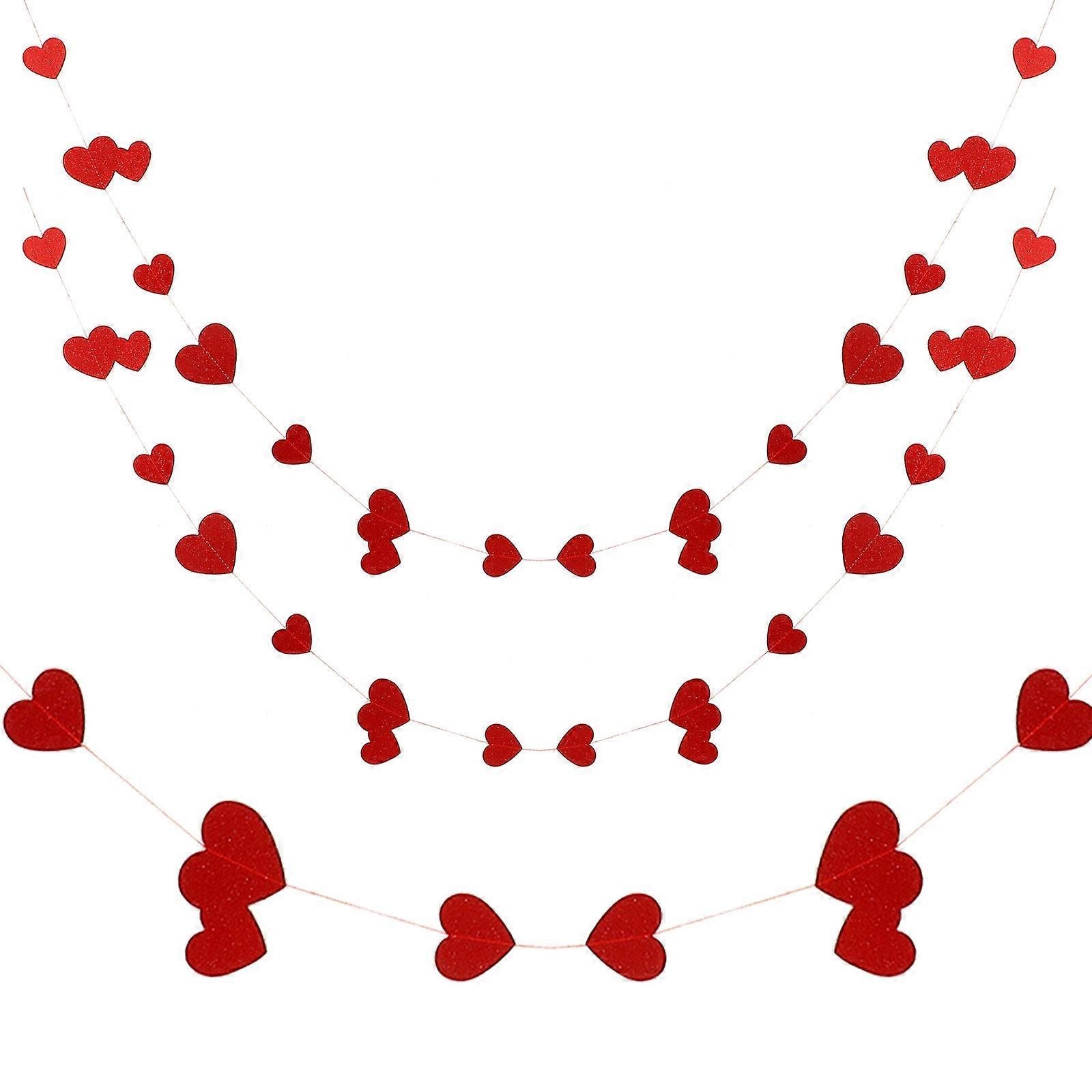 Valentine's Day Heart Glitter Paper Hanging String Decor for Party 2 Strings