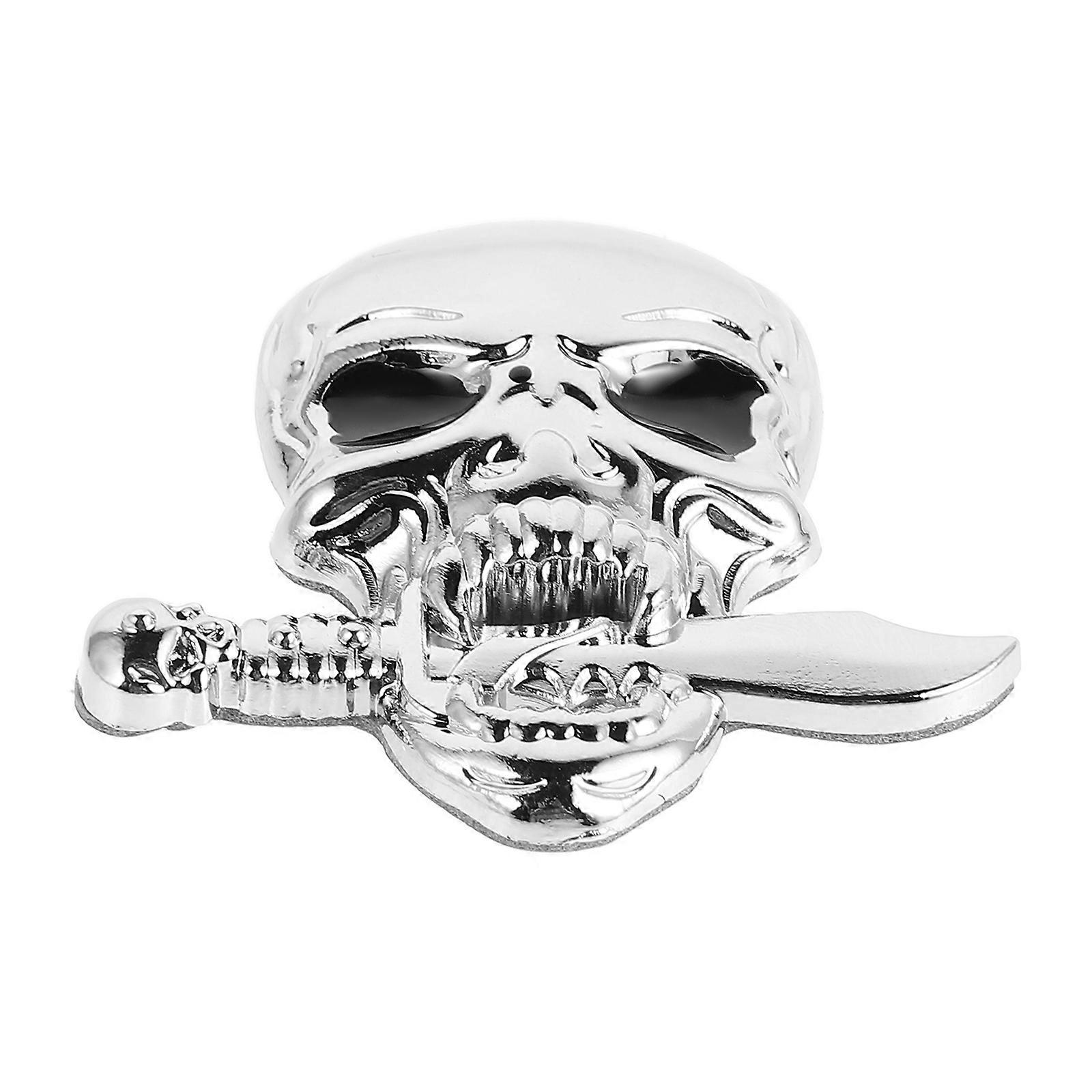 3D Skeleton Skull Metal Car Sticker for Car 4Pcs Silver Emblems