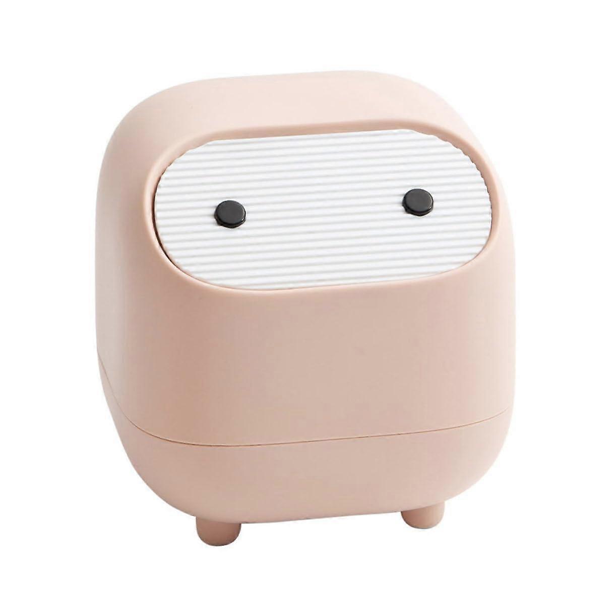 Mini Desktop Trash Can with Lid, Cute Cartoon Plastic Bin for Office, Kitchen, Bedroom Use