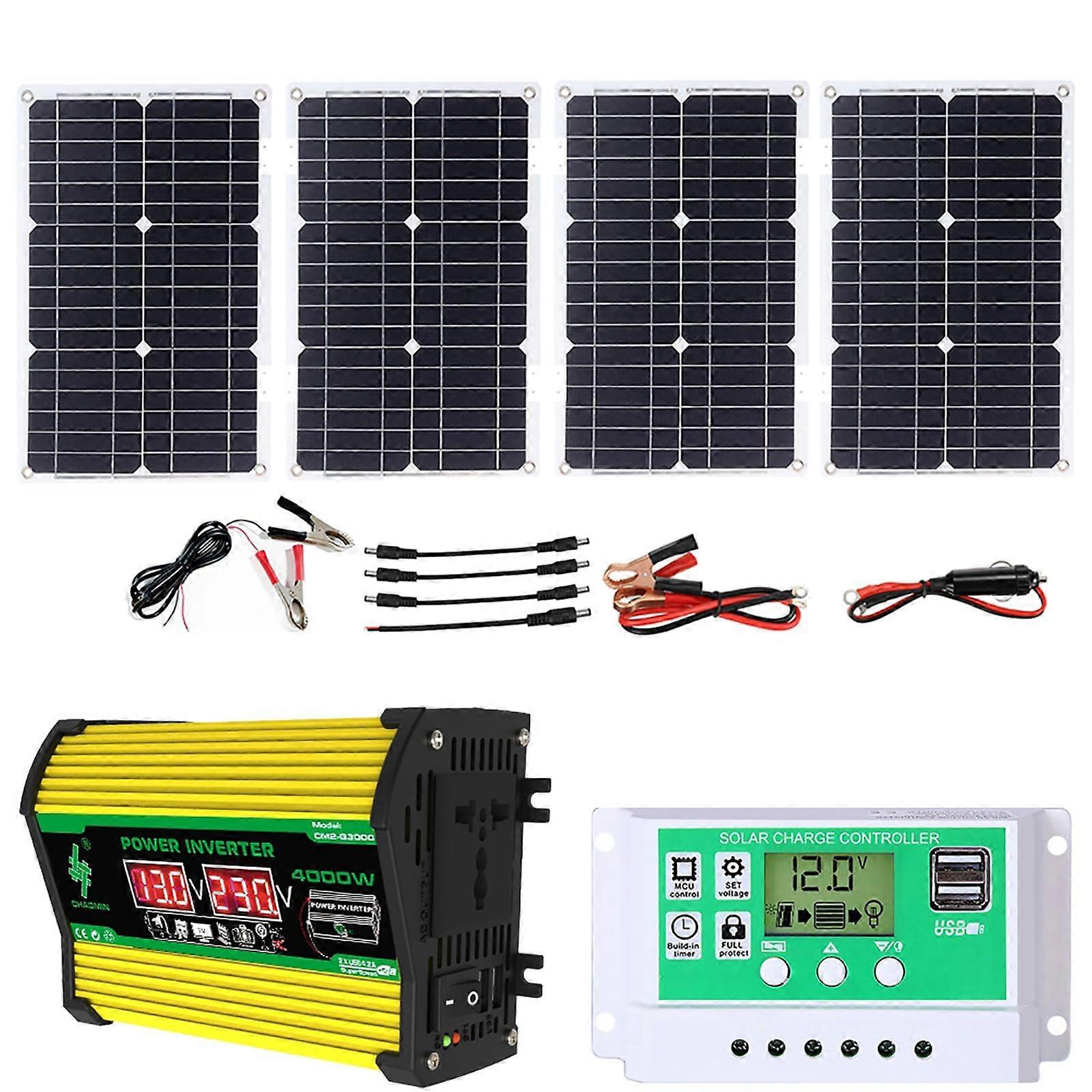 Off Grid Solar Power System 4000W Inverter with 100W Waterproof Foldable Panel for RV Camping