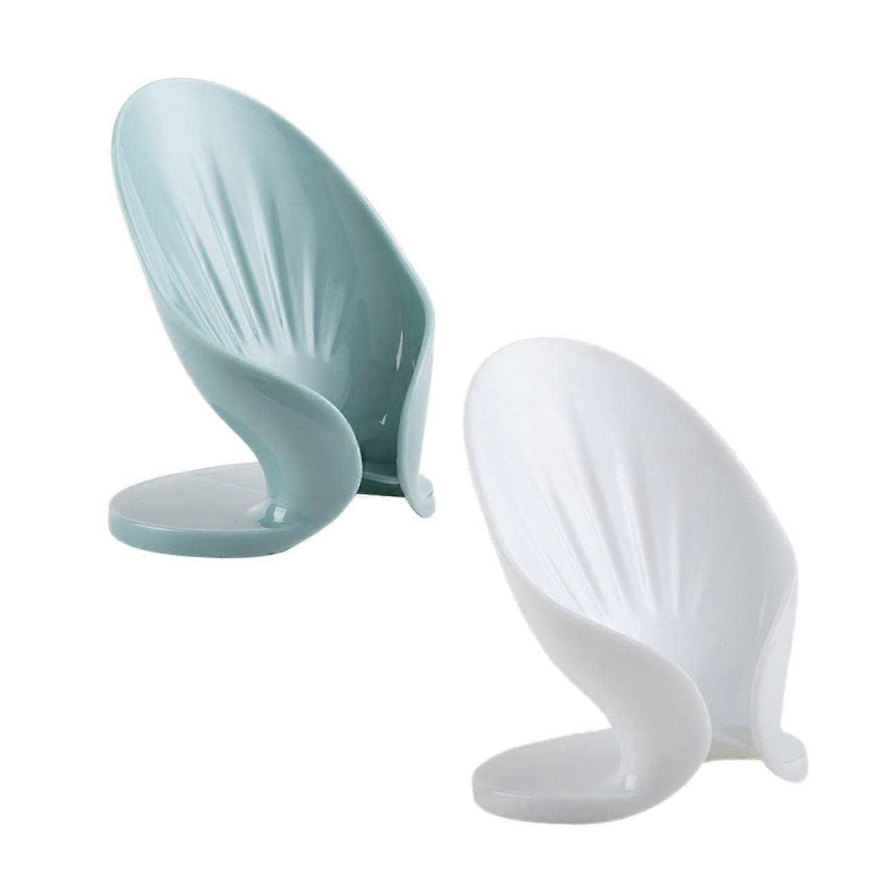 2pcs Self Draining Soap Dish Plastic Holder for Bathroom and Kitchen with Flat Bottom Design