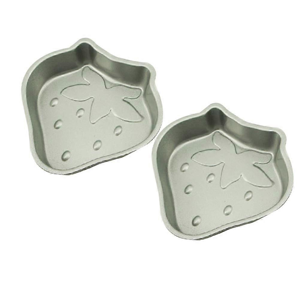 2pcs Mini Heart Cake Mold Strawberry Shape Baking Pan Silver Nonstick Easy Release 10x10.5cm