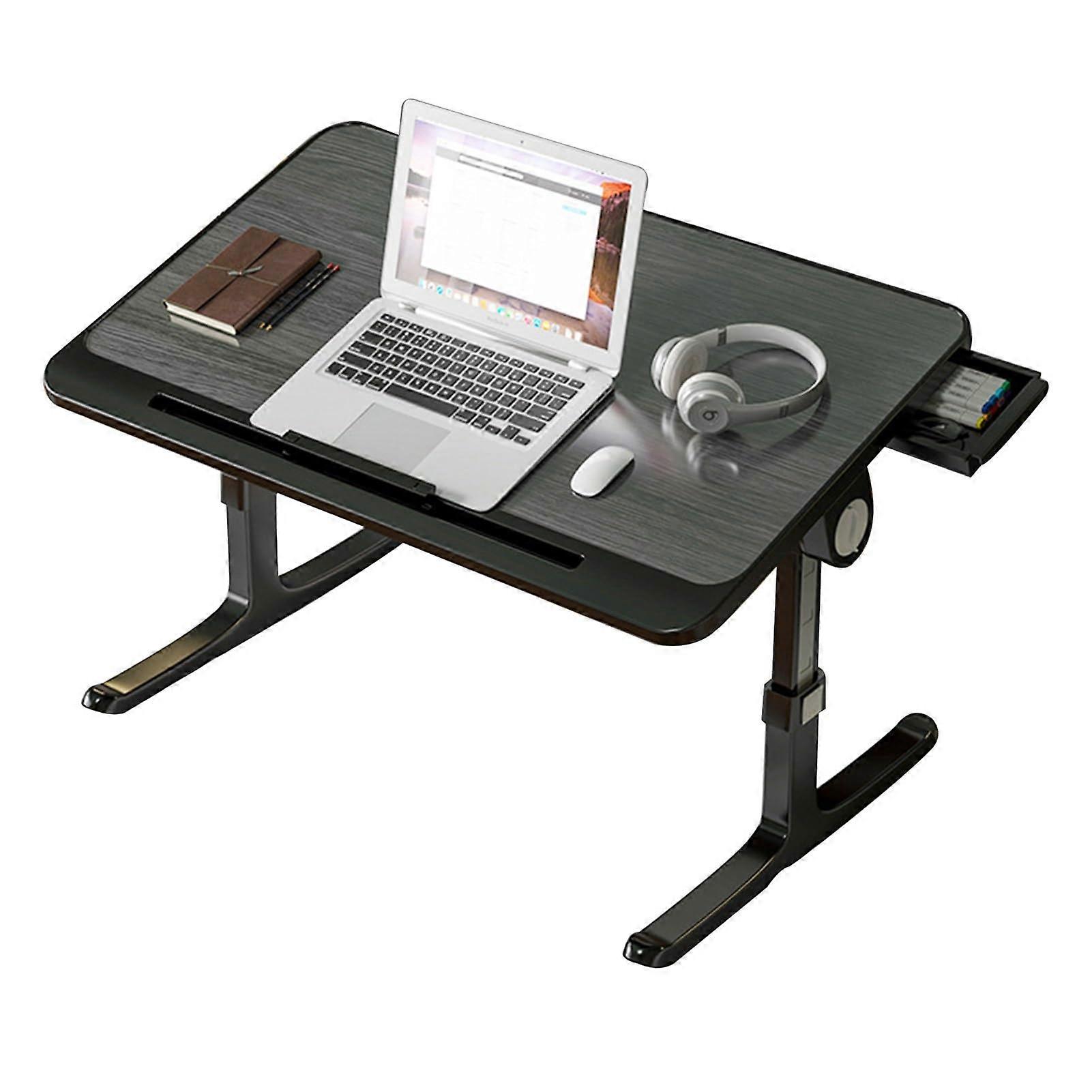 Black Portable Adjustable Laptop Table with Drawer, Folding Computer Desk for Bedroom Ergonomic Design
