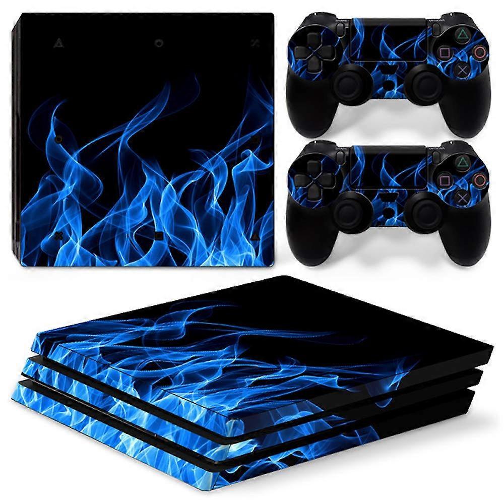 Blue Fire Vinyl Skin for PS4 Pro Console and Controllers, Scratch Resistant Protective Decal