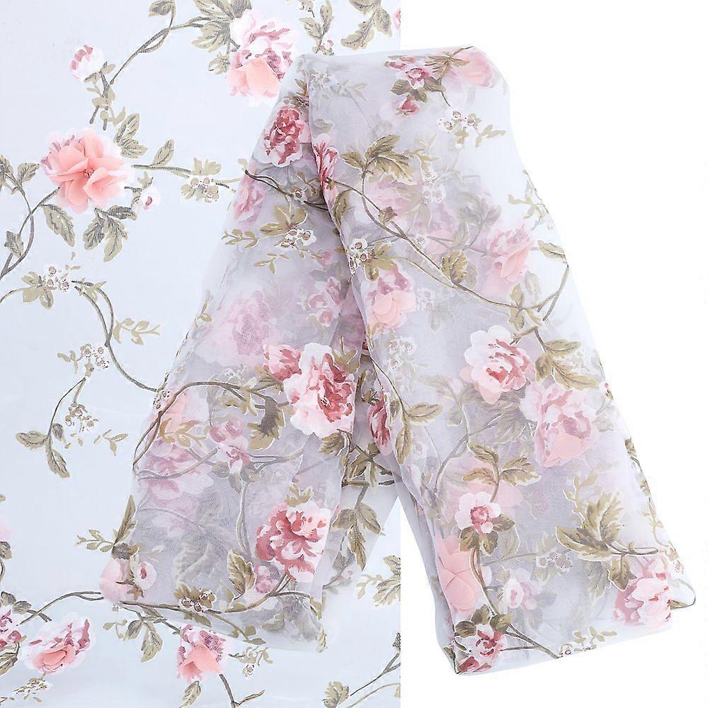 Guarnição de renda de chiffon com flor 3D rosa, 1300 x 1,5 mm (51-1/8 polegadas)