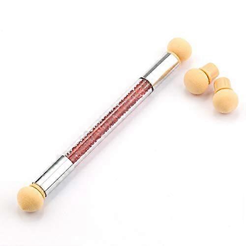 Nail Art Brush DoubleHeaded Ombre Gradient Manicure Tool with Rhinestone Handle Red 15.4cm