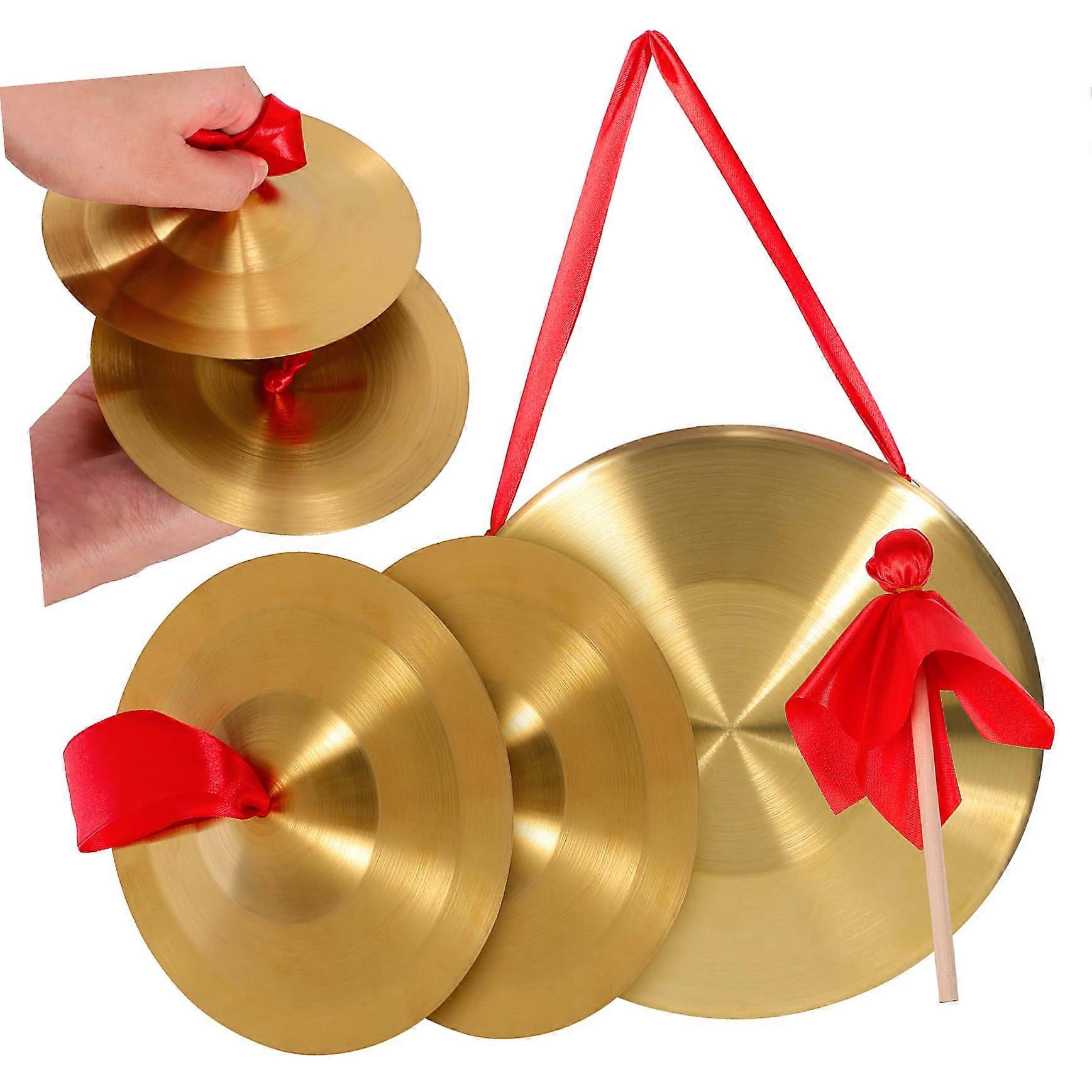 Medium Size Copper Gong and Hand Cymbals Set with Mallet, Durable for Percussion Practice and Performance