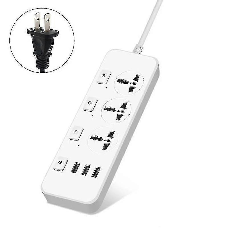 Us/uk/eu Power Strip 5v2.1a Surge Protector With 3 Outlets & 3 Usb Ports