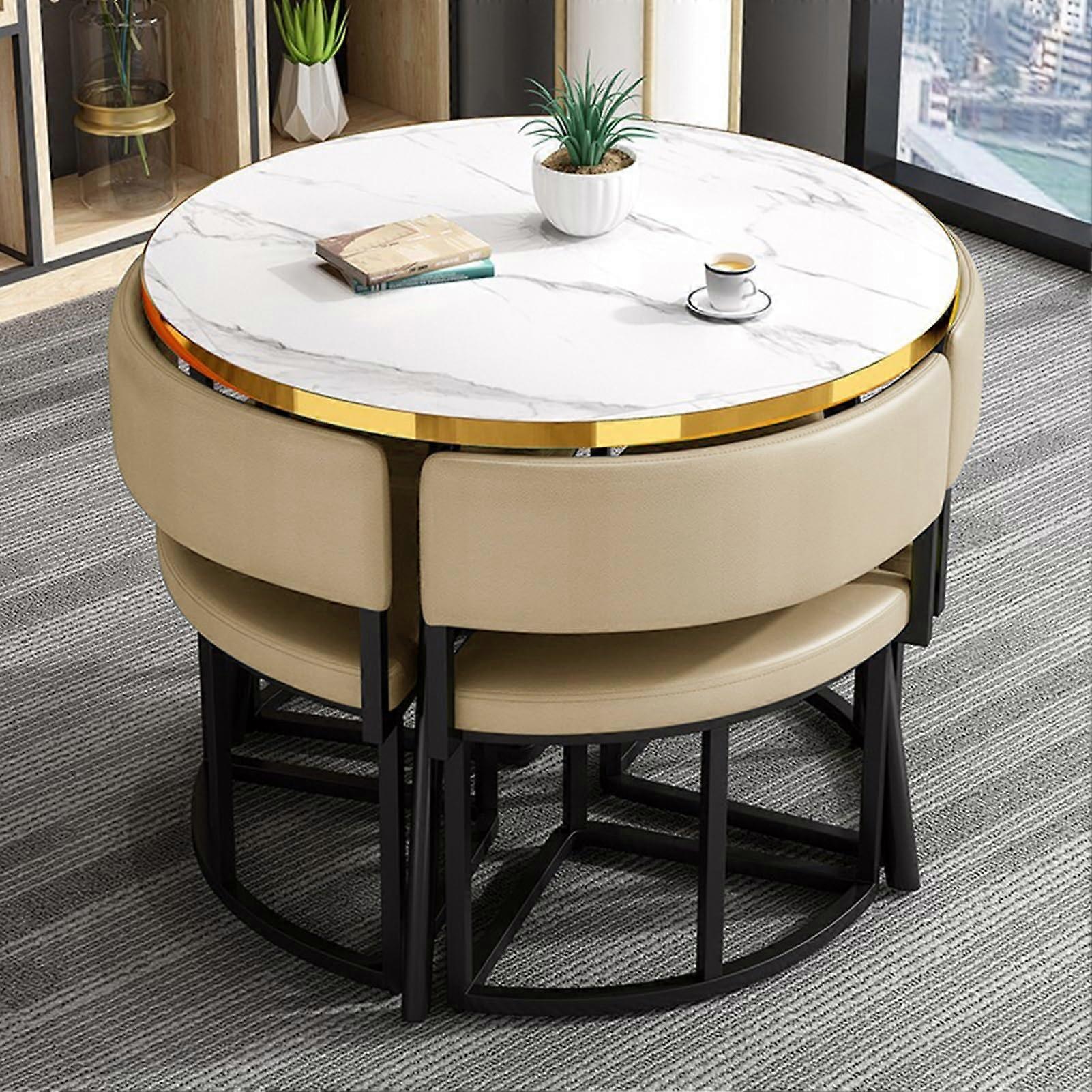 Small Conference Table Light Brown, Office Table and Chair Set, SpaceSaving One Size