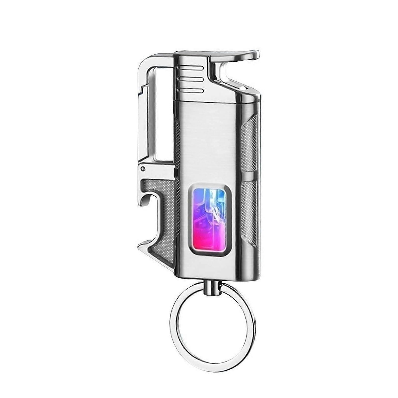 Butane Torch Lighter, Windproof Blue Jet Flame, Refillable, Keychain for Outdoors, Silver