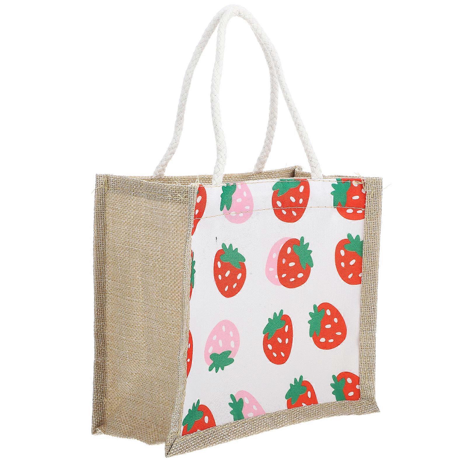 Lunch Bag Canvas Lunch Box Container for Storage 3Pcs Strawberry Pattern