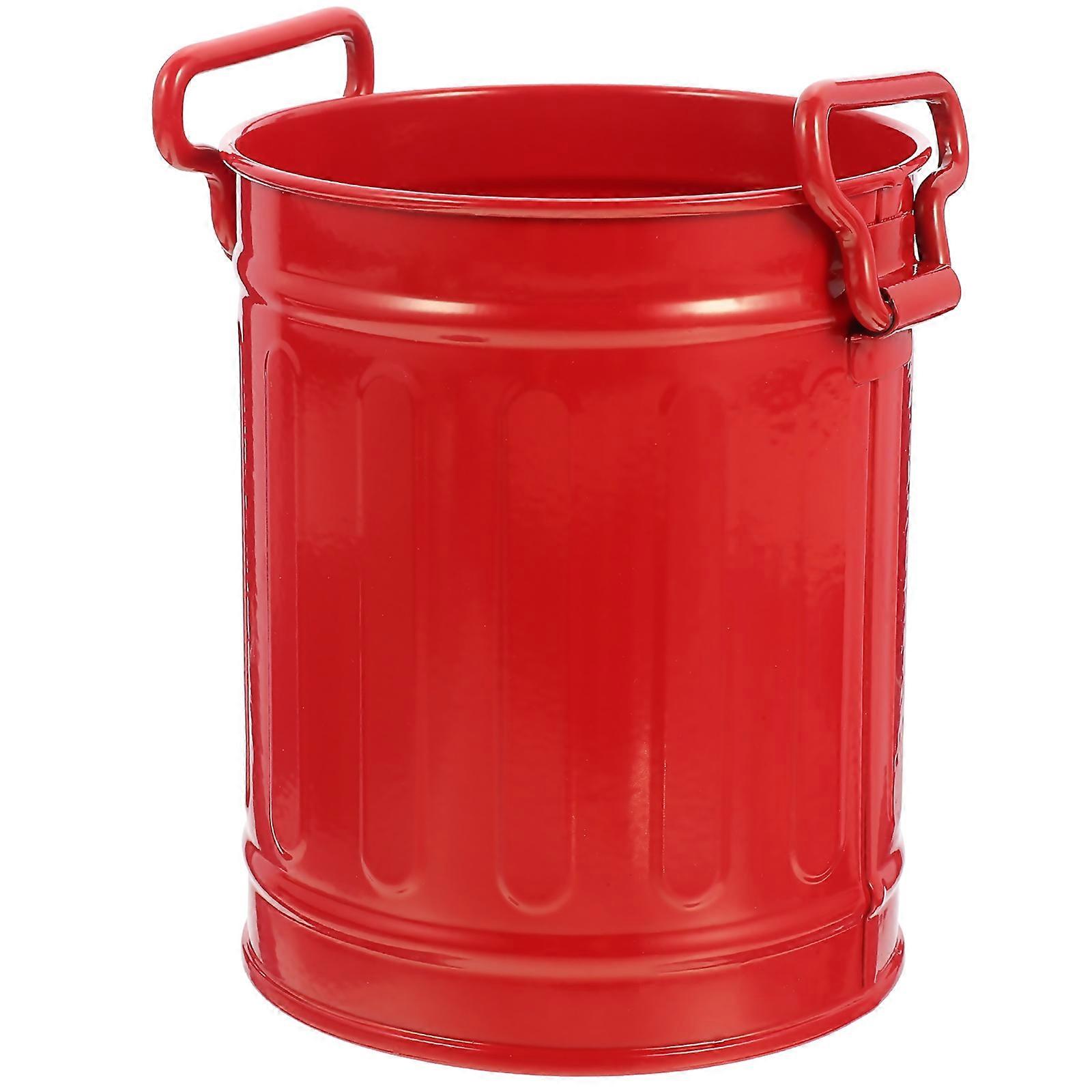 Creative Desk Trash Can for Storage Use Iron Red Garbage Container