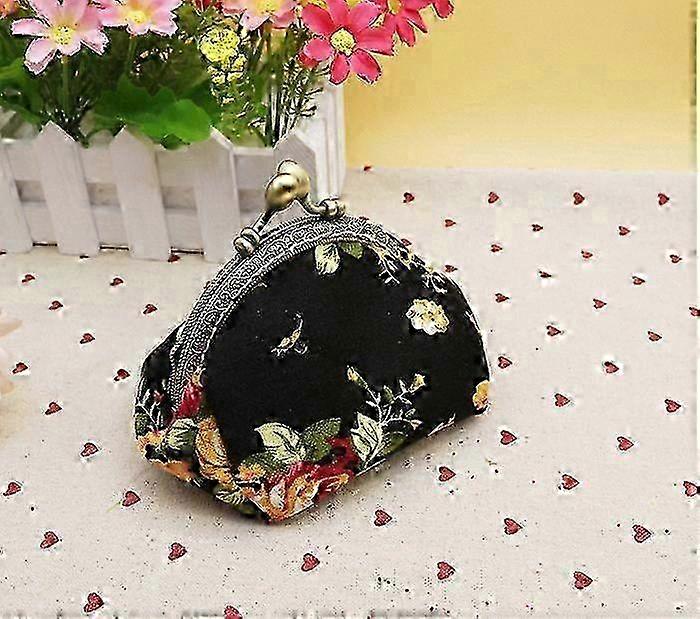 Compact Retro Flower Pattern Wallet in Black