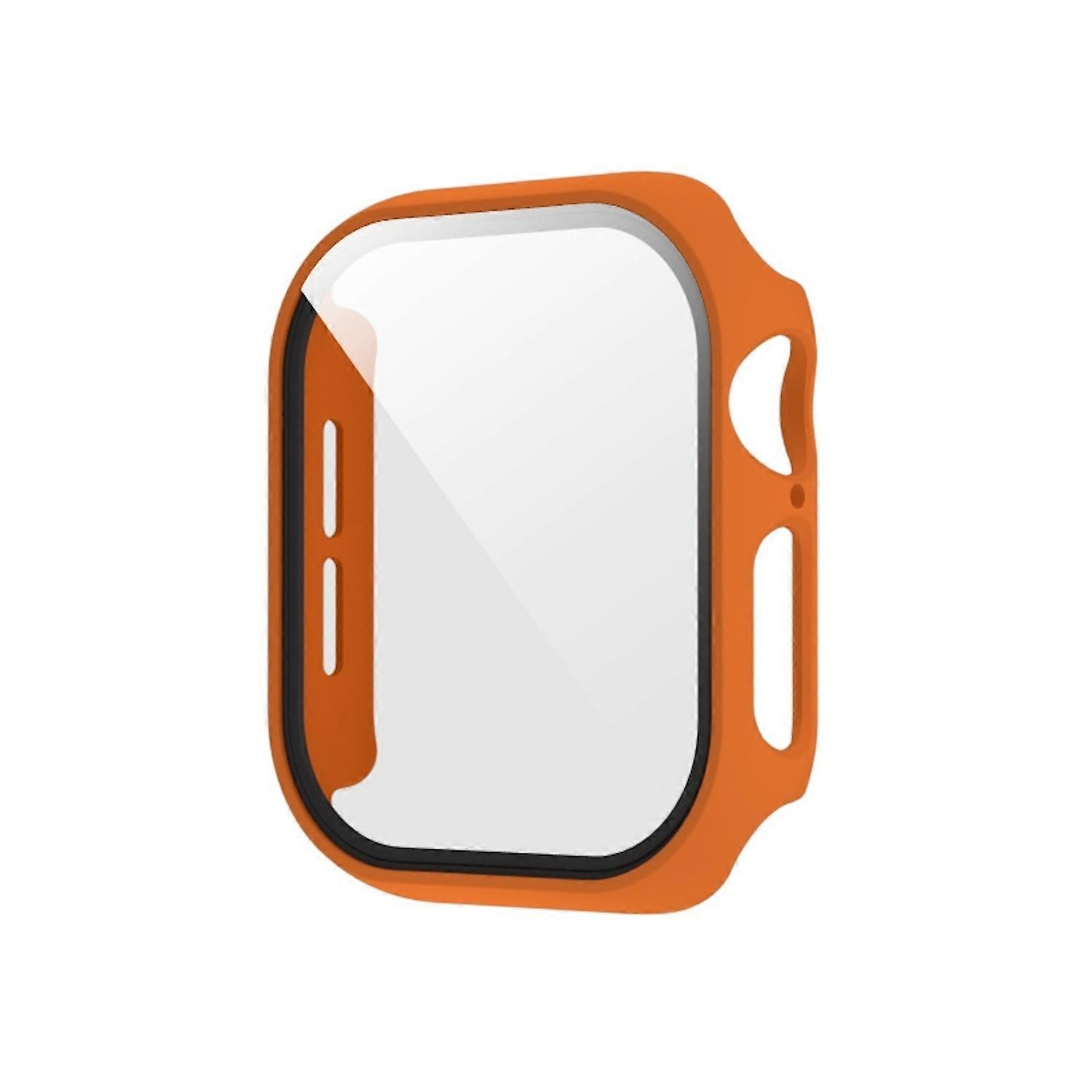 For Apple Watch Series 11 / 10 42mm Plastic PC Smart Watch Case + Tempered Glass Protector Orange