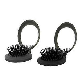 Portable Hair Brush with Mirror, Compact 2 in 1 Detangling Brush for Travel, Mini Folding Design