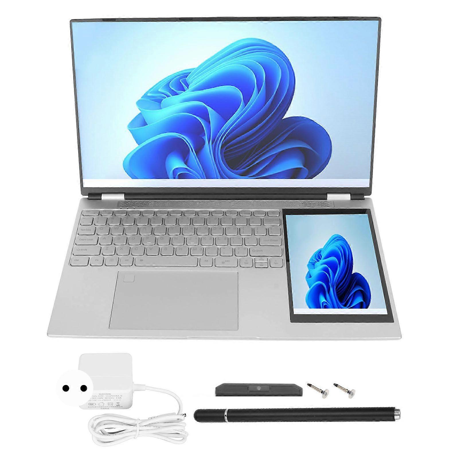 Laptop de tela dupla 1920x1080 15,6 polegadas IPS 1280x800 7 polegadas IPS Touch Screen 16GB Fingerprint Unlock Laptop 100240V 16GB + 1TB EU Plug