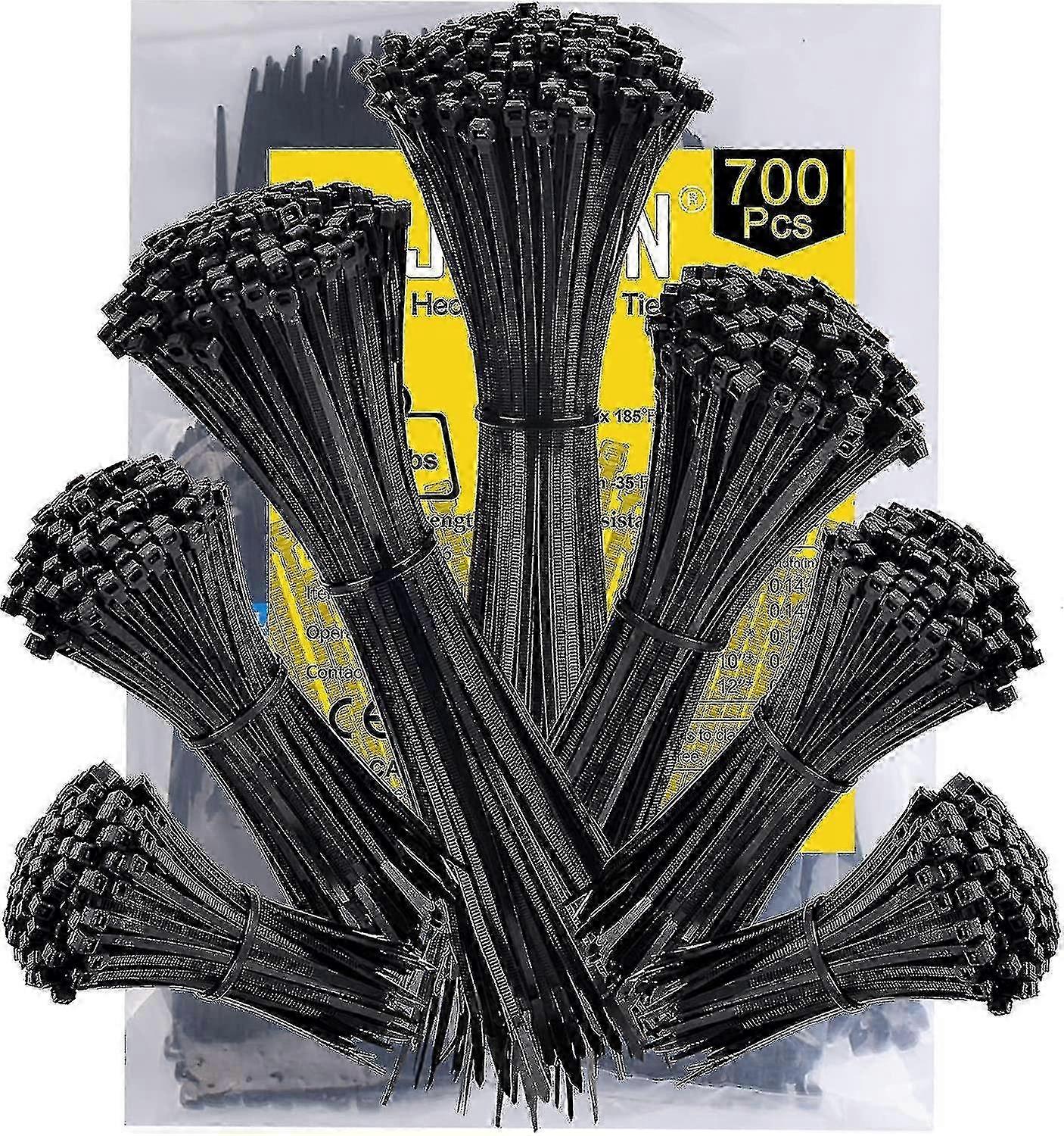 700 Pieces Plastic Cable Ties, Black Rilsan Plastic Cable Ties