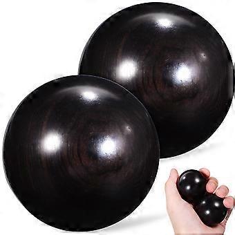 Black Wooden Hand Balls for Hand Exercise and Massage 2Pcs Set