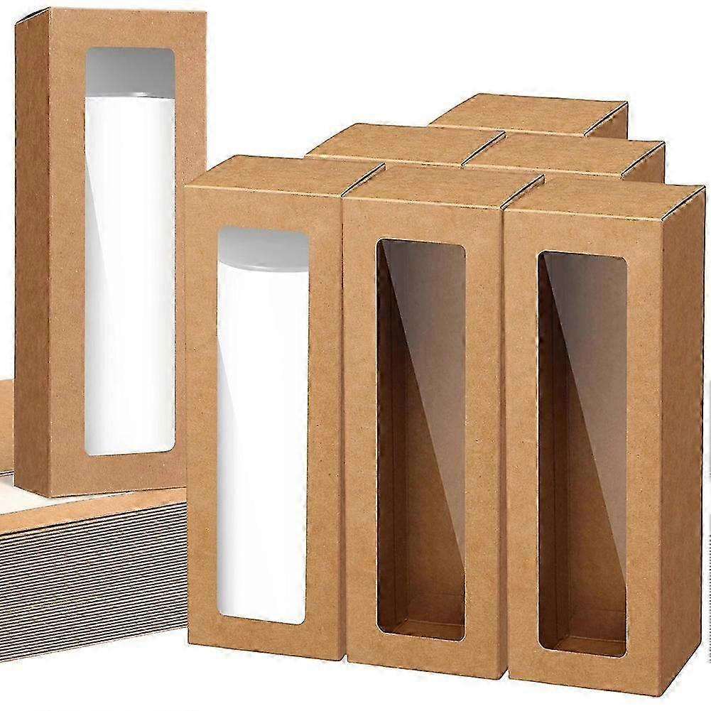 Macaron Boxes Paper Packaging Boxes with Transparent Window Cookie Boxes with Window Brown