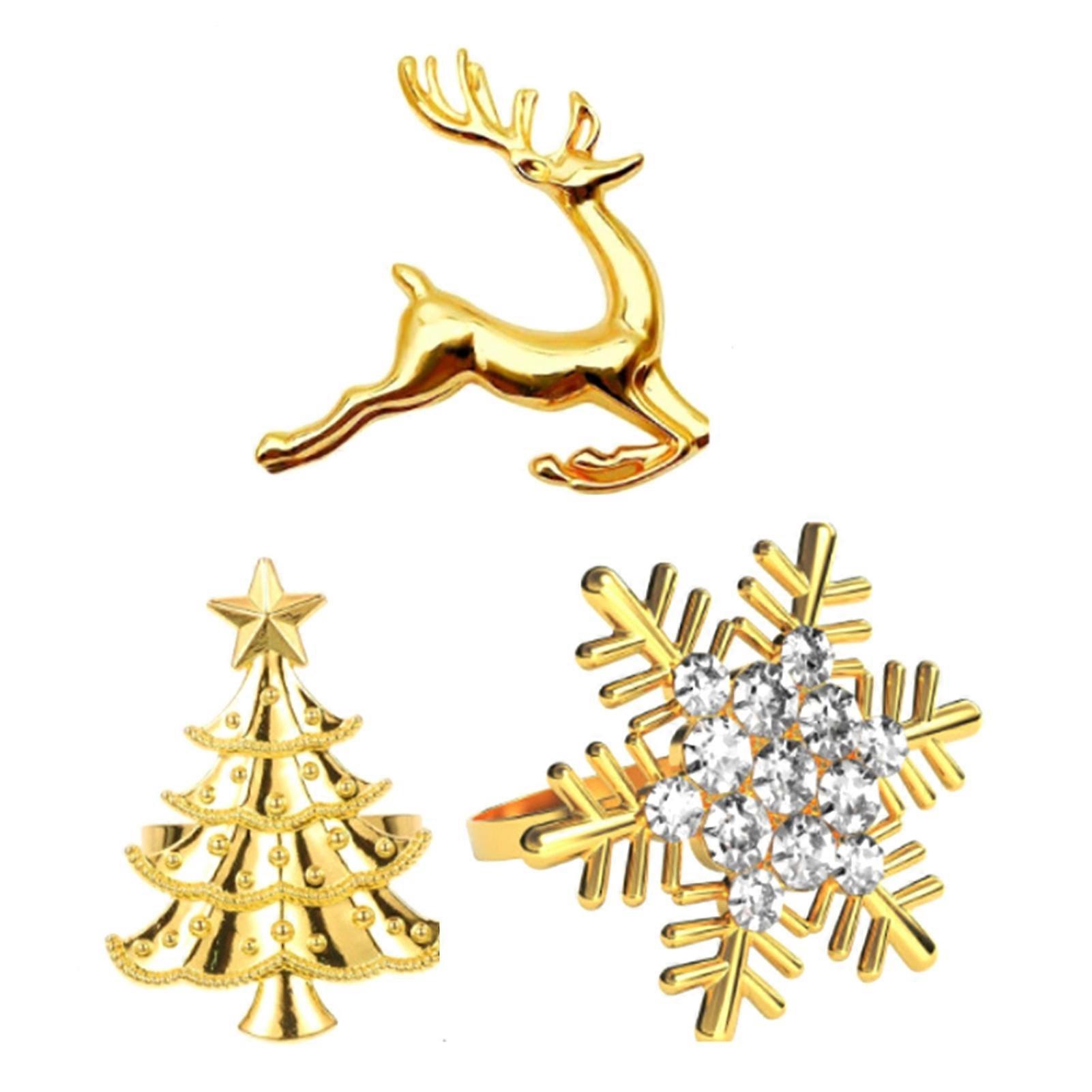 Snowflake Elk Tree Napkin Rings for Christmas Table Setting