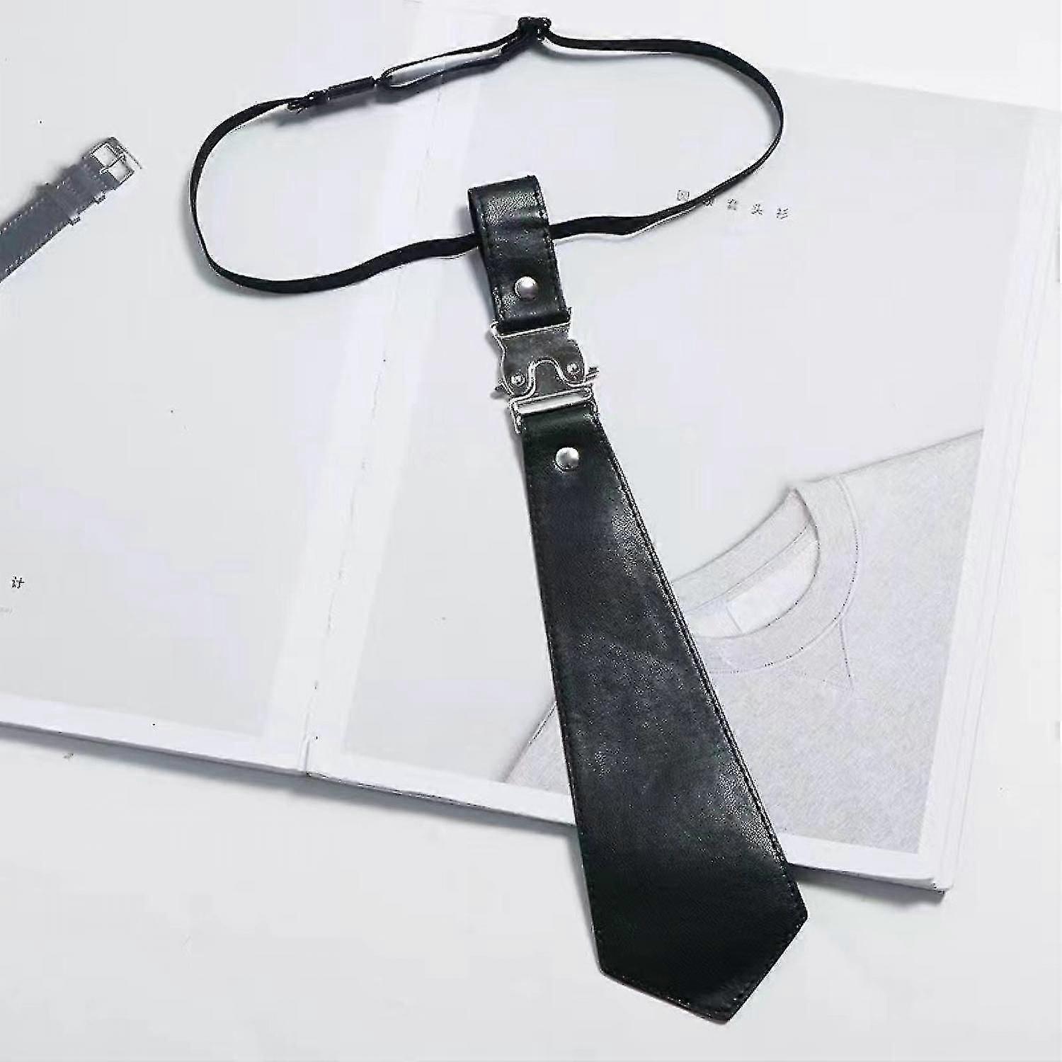 Cravate fine en cuir d'agneau noir uni pour femme