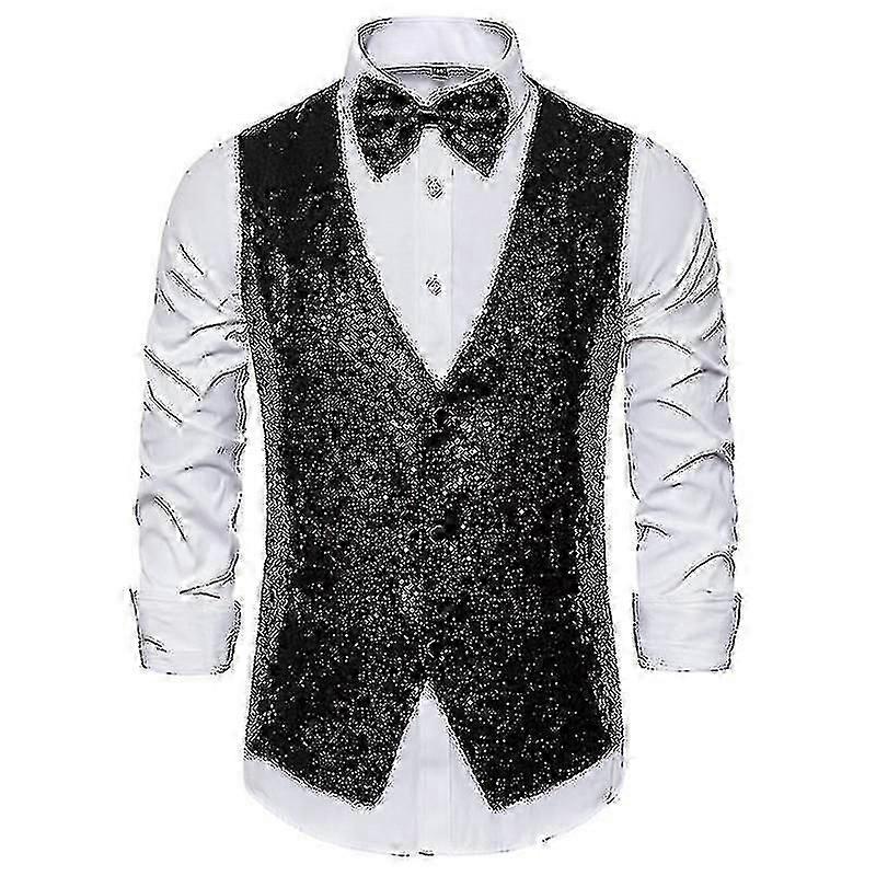 Shiny Sequin Vest for Men, V-neck Design