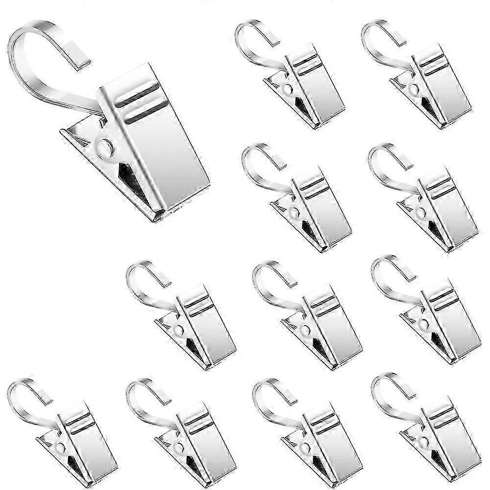 25 Pack Metal Curtain Clips with String Lights Hooks, Silver