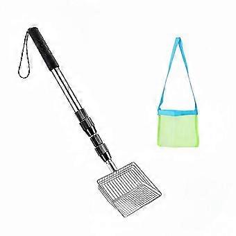 Seashell Collecting Kit, Telescopic Sand Scoop, Stainless Steel Sifter, Mesh Storage Bag, Adjustable Reach, Ergonomic Non-Slip Handle with Wrist Strap