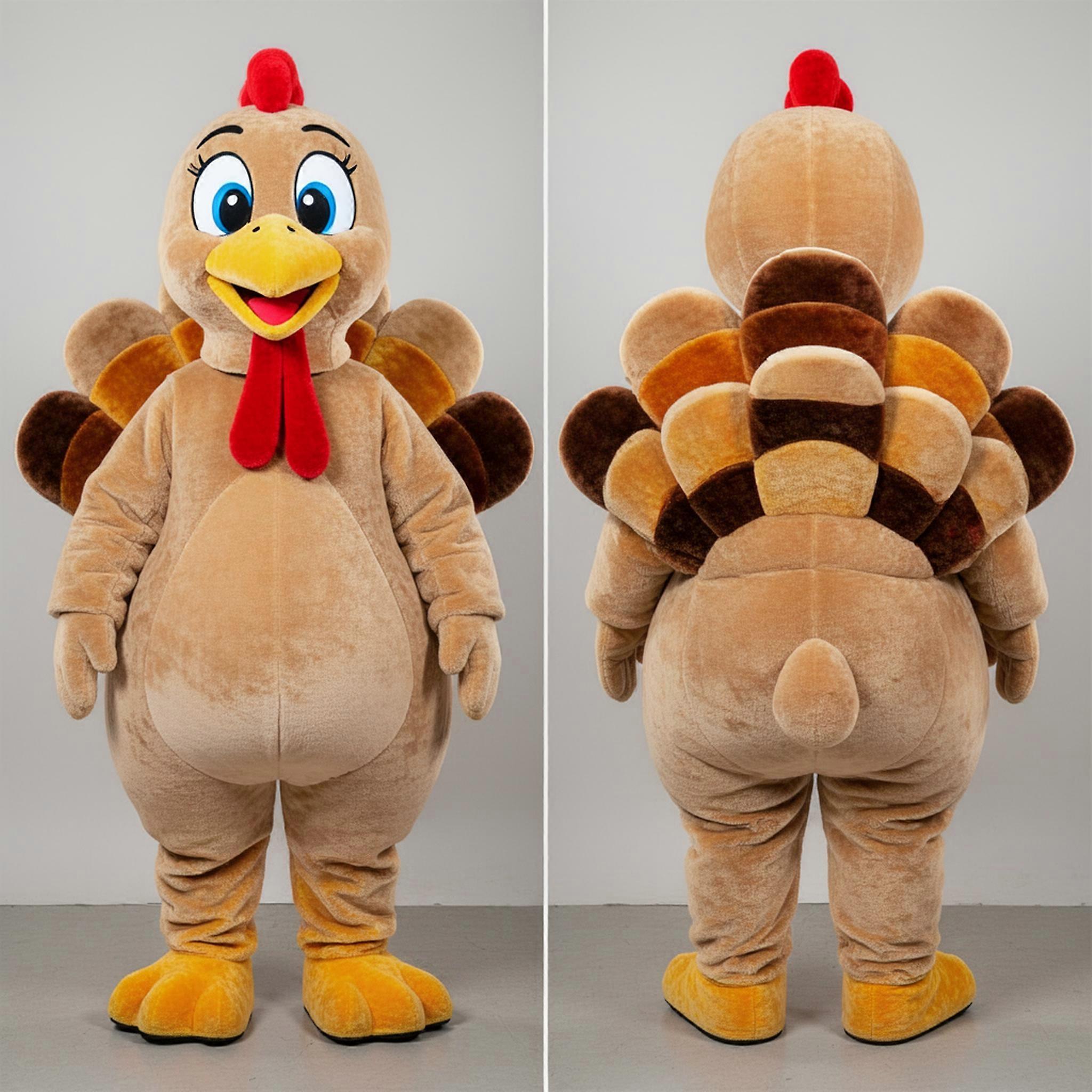 MASTICOT Rust Orange Wide Eyed Turkey Mascot