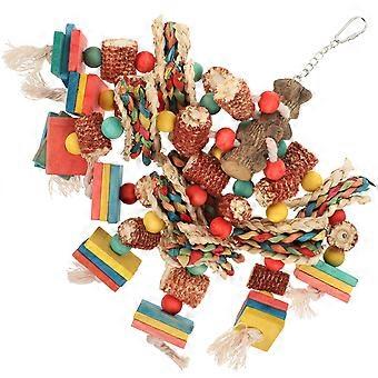 Brinquedo de madeira para pássaros, ideal para mastigar, conjunto com 2 blocos multicoloridos.