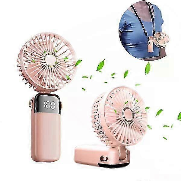 Digital display folding fan, rechargeable with 5-speed wind