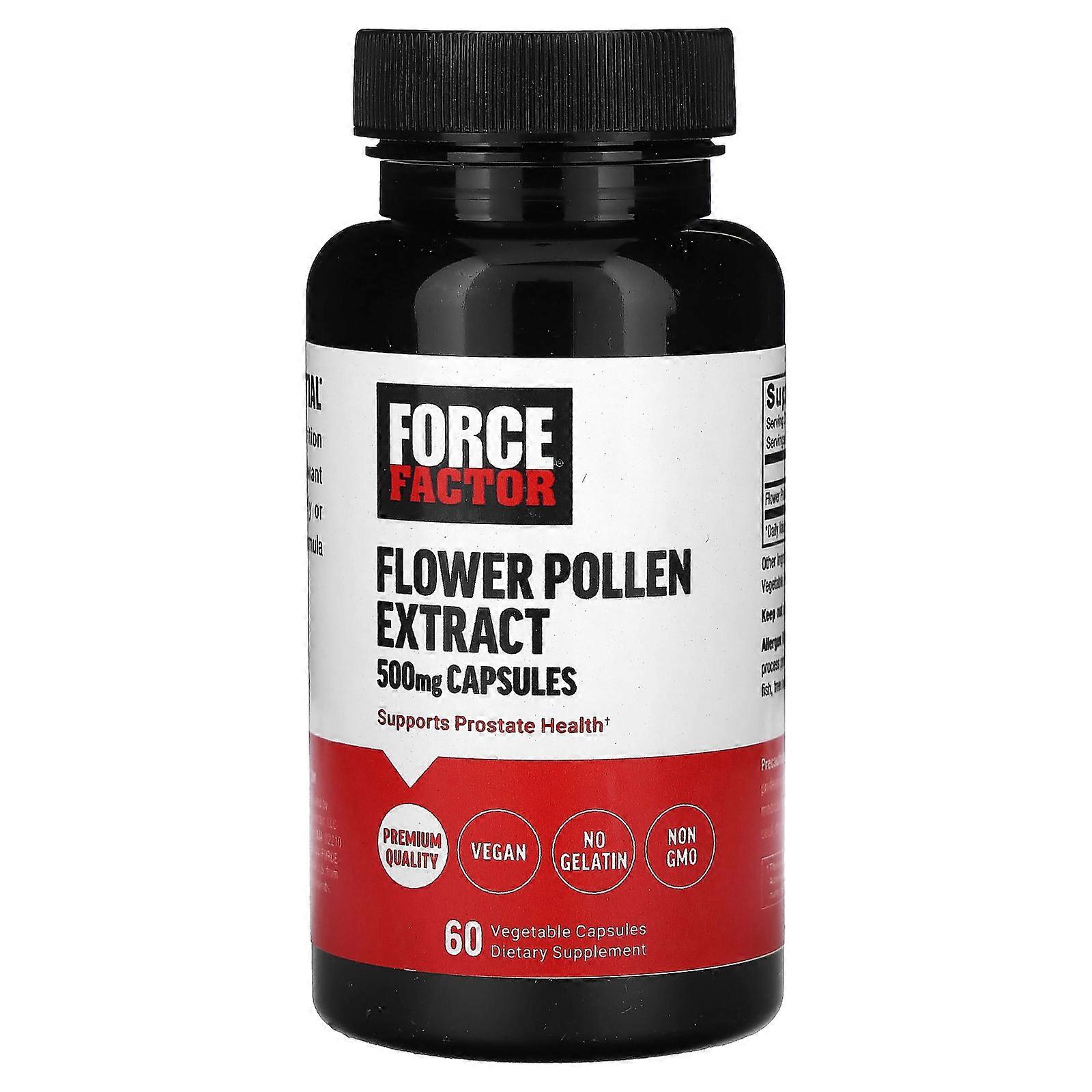 3 x Force Factor, Flower Pollen Extract, 500 mg, 60 Vegetable Capsules