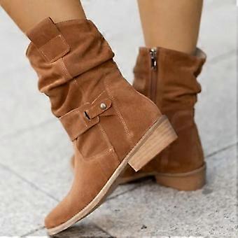 Stivaletti da donna 2024 Autunno/Inverno 2024 Nuovo stile europeo/americano 34-43 Punta tonda Tacco basso Camoscio Stivaletti da donna a barilotto basso