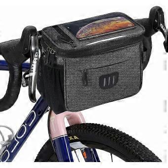 Bicycle Handlebar Bag 6L Black Waterproof Front Bag with Mobile Phone Holder Large Capacity Electric Bike Storage Bag