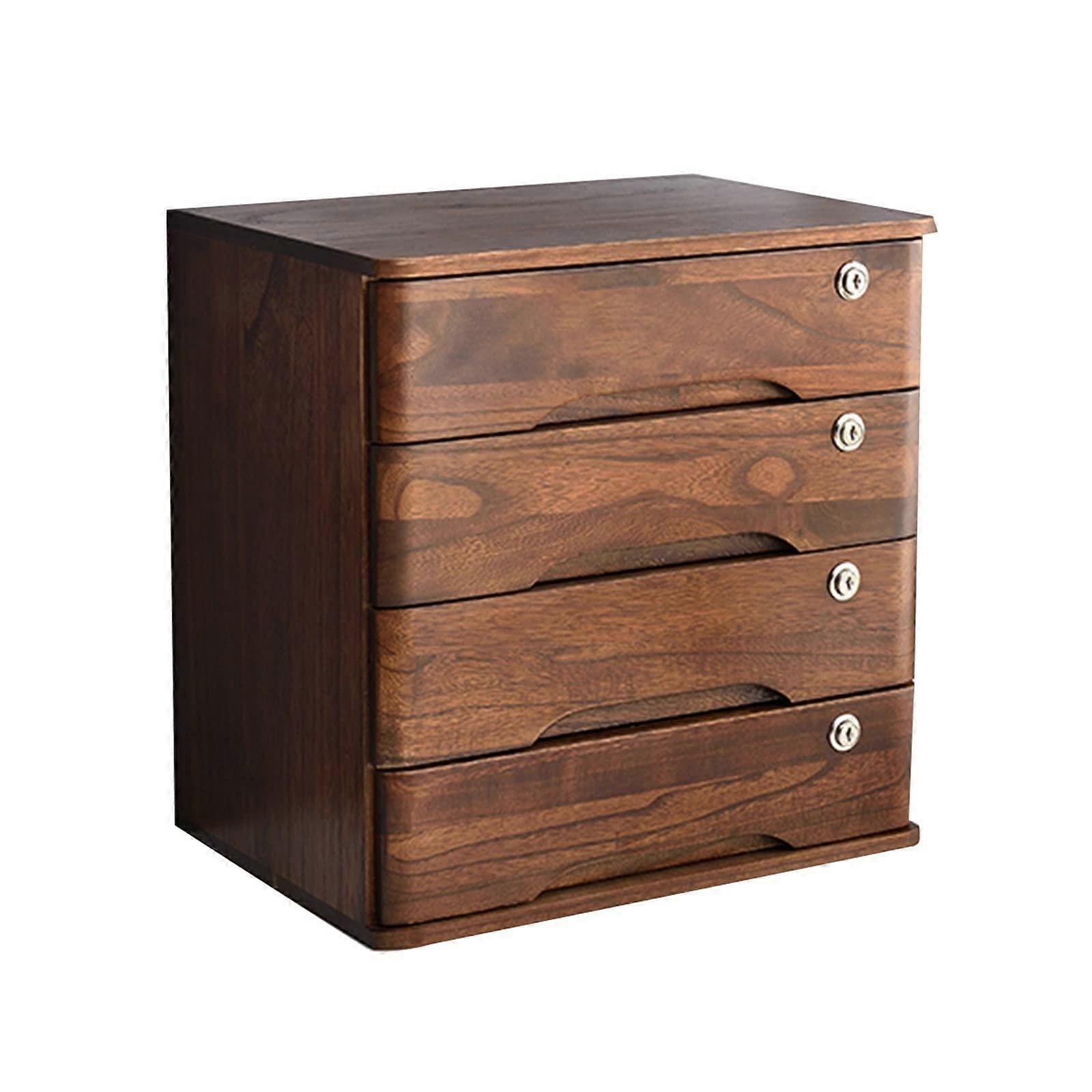 Monitor Stand Riser, Solid Wood Desk Organizer with 4 Lockable Drawers, Model E