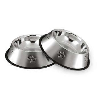 Stainless Steel Pet Bowls with Non-Slip Rubber Base, Set of 2, 18cm, Suitable for Small & Medium Dogs and Cats
