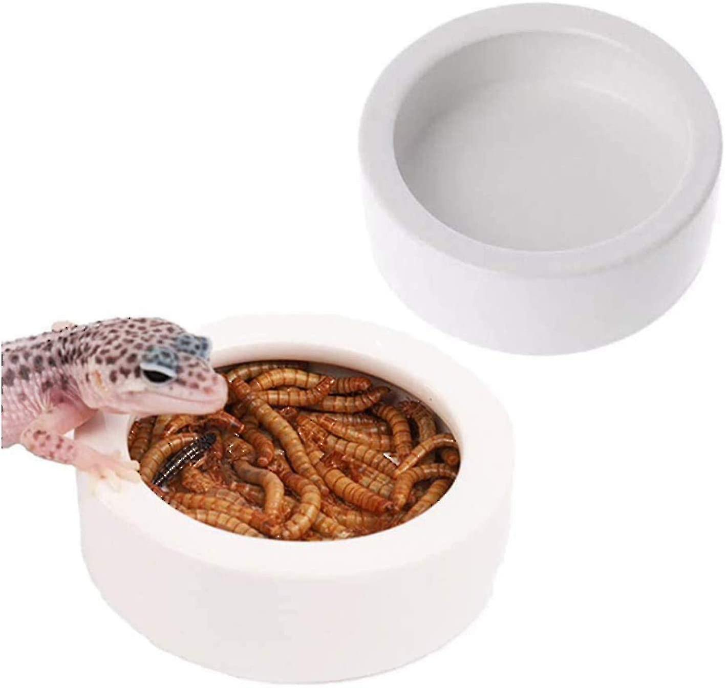 2 Pack Reptile Food Bowl, Mini Ceramic Water Feeder Bowl, Reptile Worm Feeding Dish