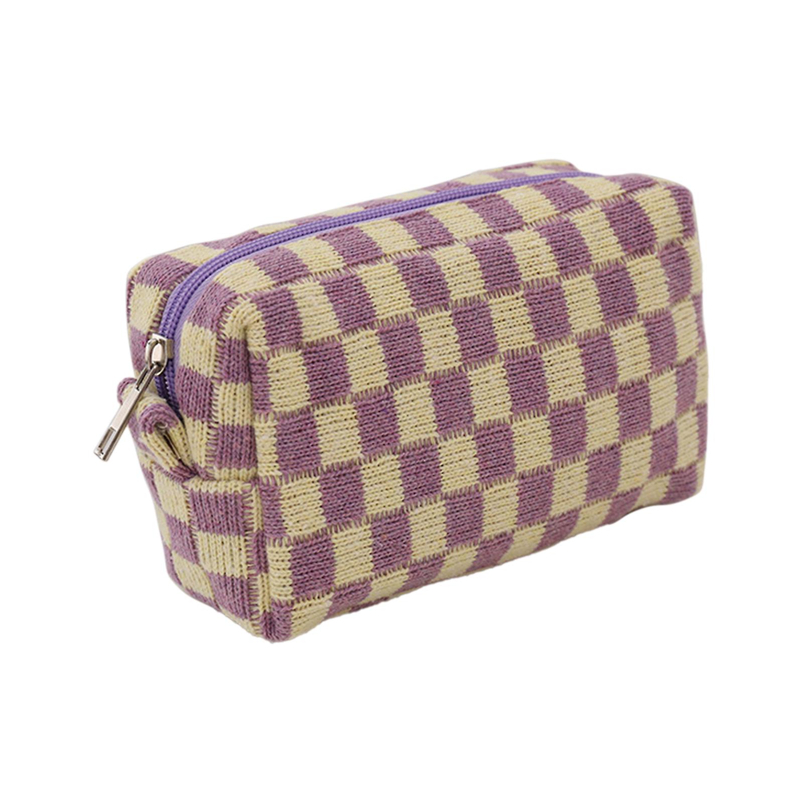 Checkerboard Pattern Zip Pocket Rectangular Knitting Pencil Case 6 Colours To Choose