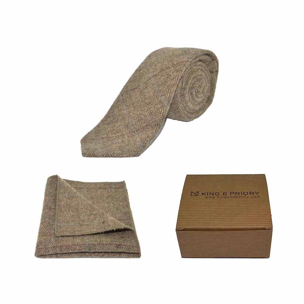 Luxury Herringbone Brown Tweed Tie &amp; Pocket Square Set | Boxed