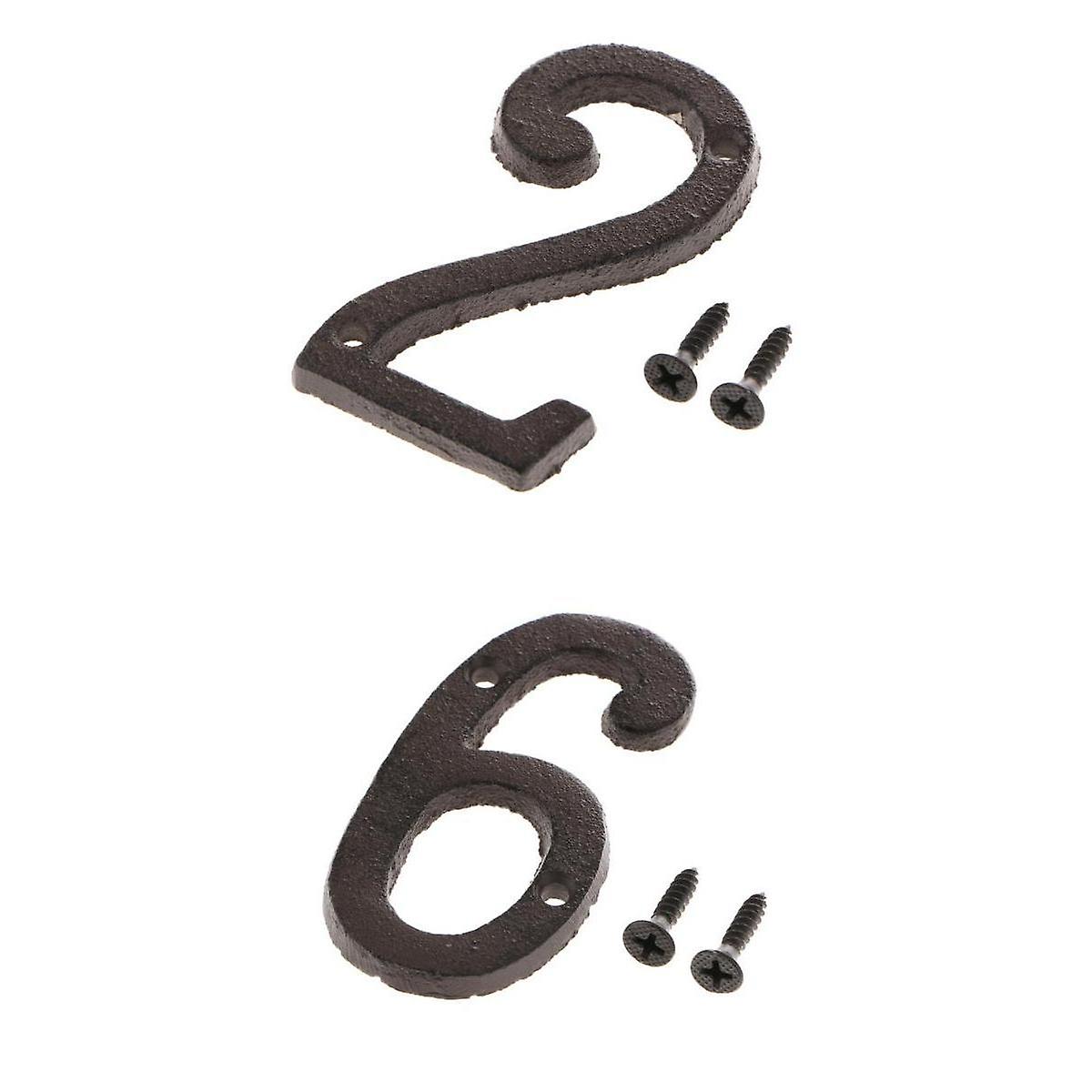 2x smedejern antik hus dør nummer skilt plakette DIY cifre numre 2 6
