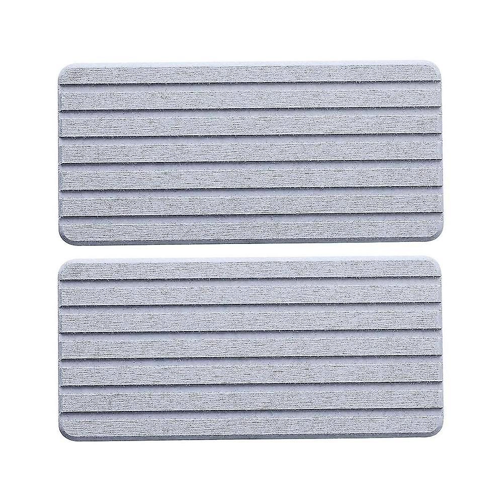 2 Pcs Water Absorbent Diatomite Coasters Rectangle, Grooved Design, Water Absorbing Stone Gray