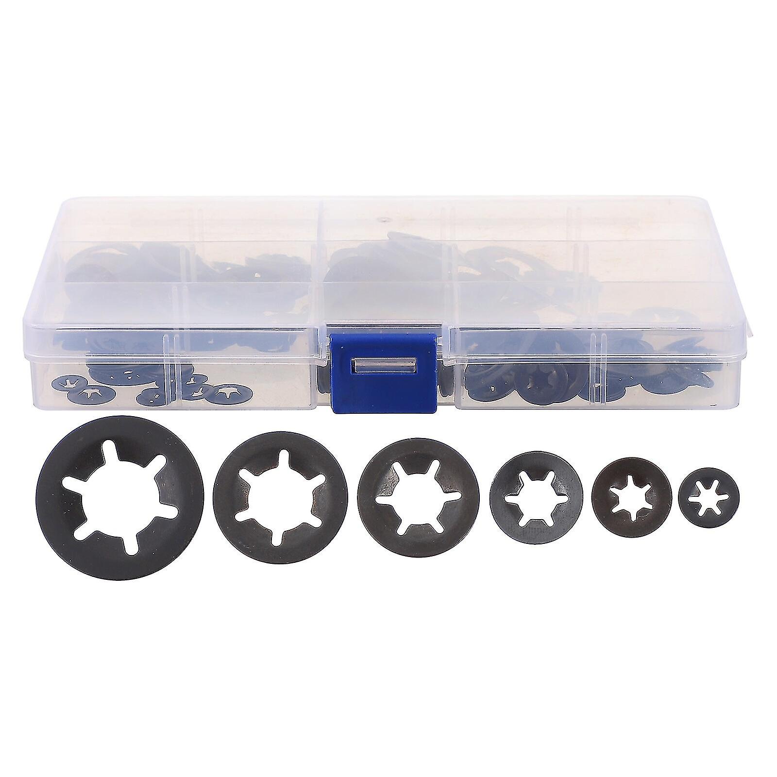 340pcs Black Quick Starlock 7 Sizes Washers Internal Tooth Push On Speeds Clips