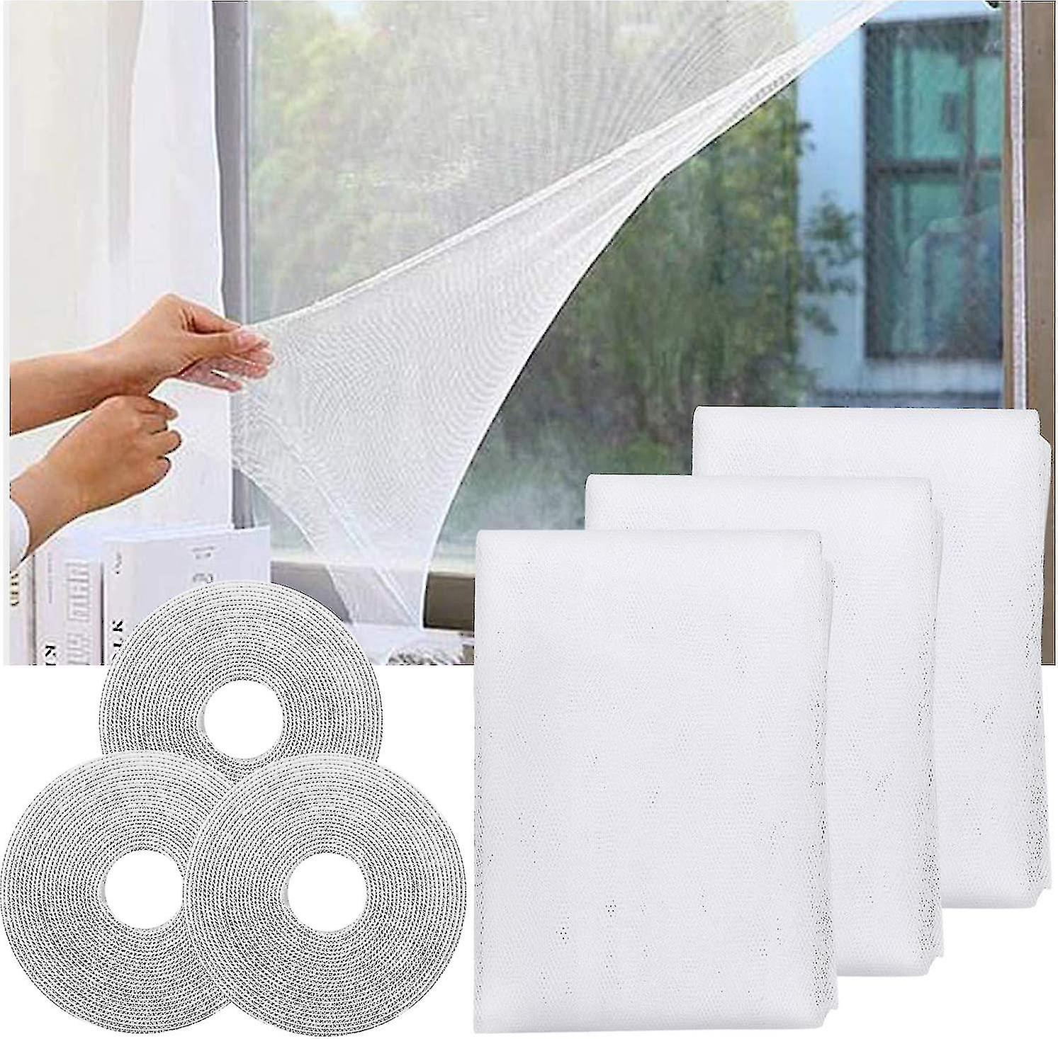 Mosquito Net For  Windows,3 Packs Diy Self-adhesive Window Screen Mesh  Gift