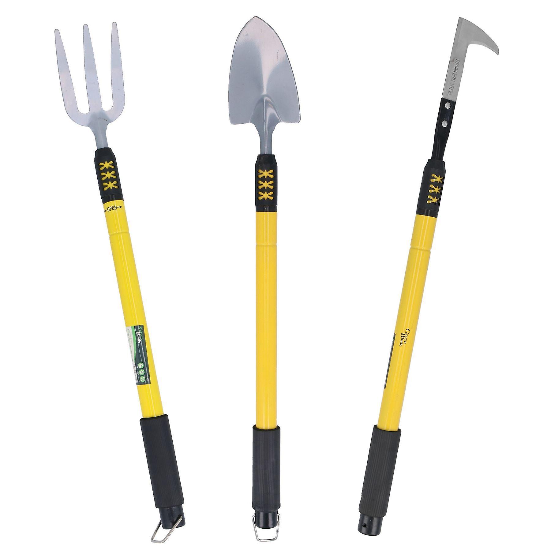 3pc Garden Weeder, Shovel & Fork with Telescopic Handles 25” - 37” Gardening