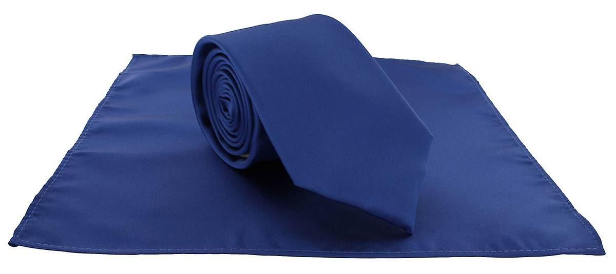 Michelsons of London Plain Polyester Pocket Square and Tie Set - Royal Blue