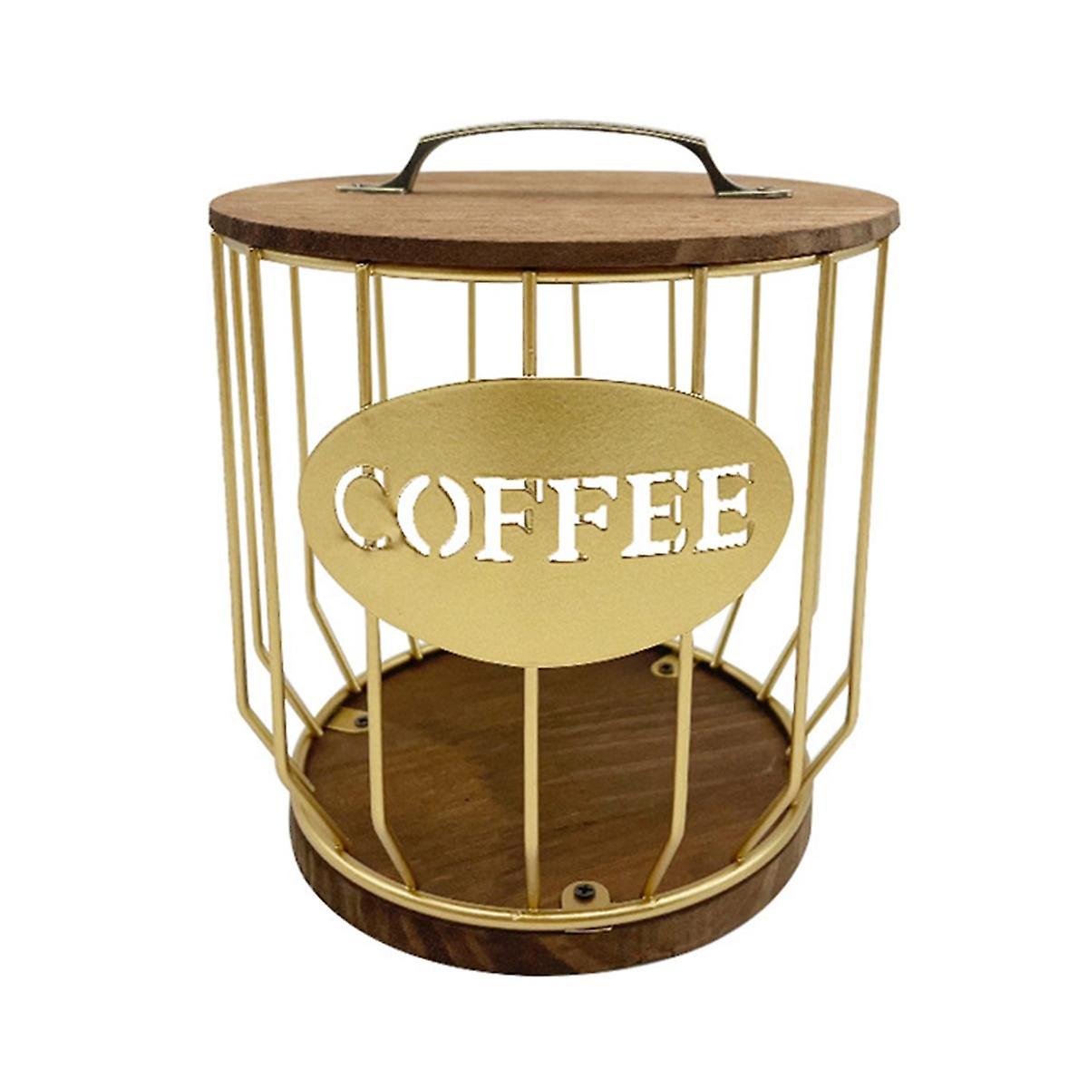 Coffee Holder with Wood Lid, Capacity Coffee Storage Container Basket,Round Coffee Holder Case for