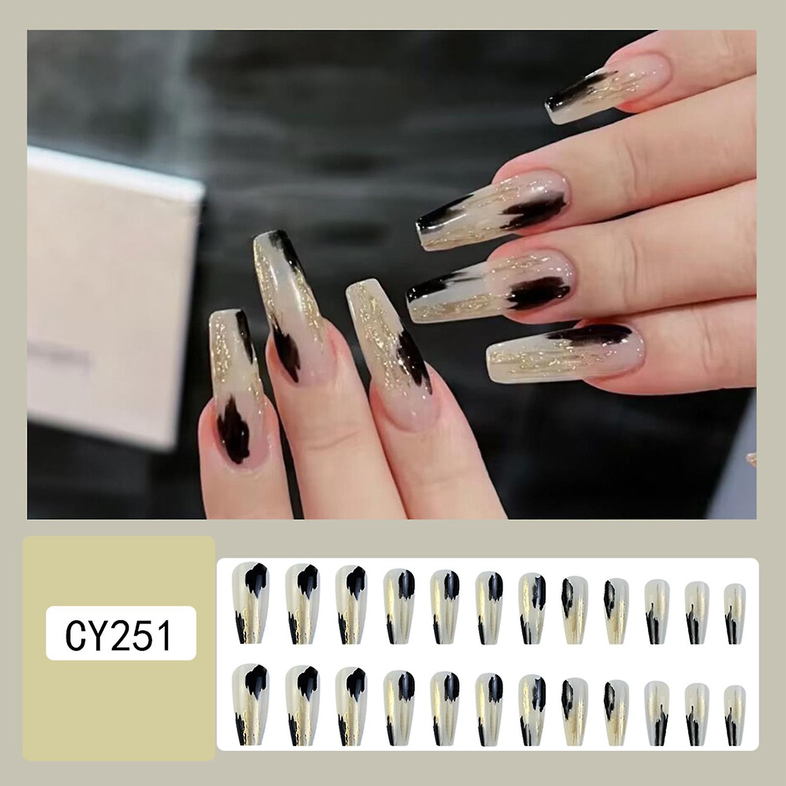 Black & Gold Ballerina Fake Nails Lightweight Durable False Nails