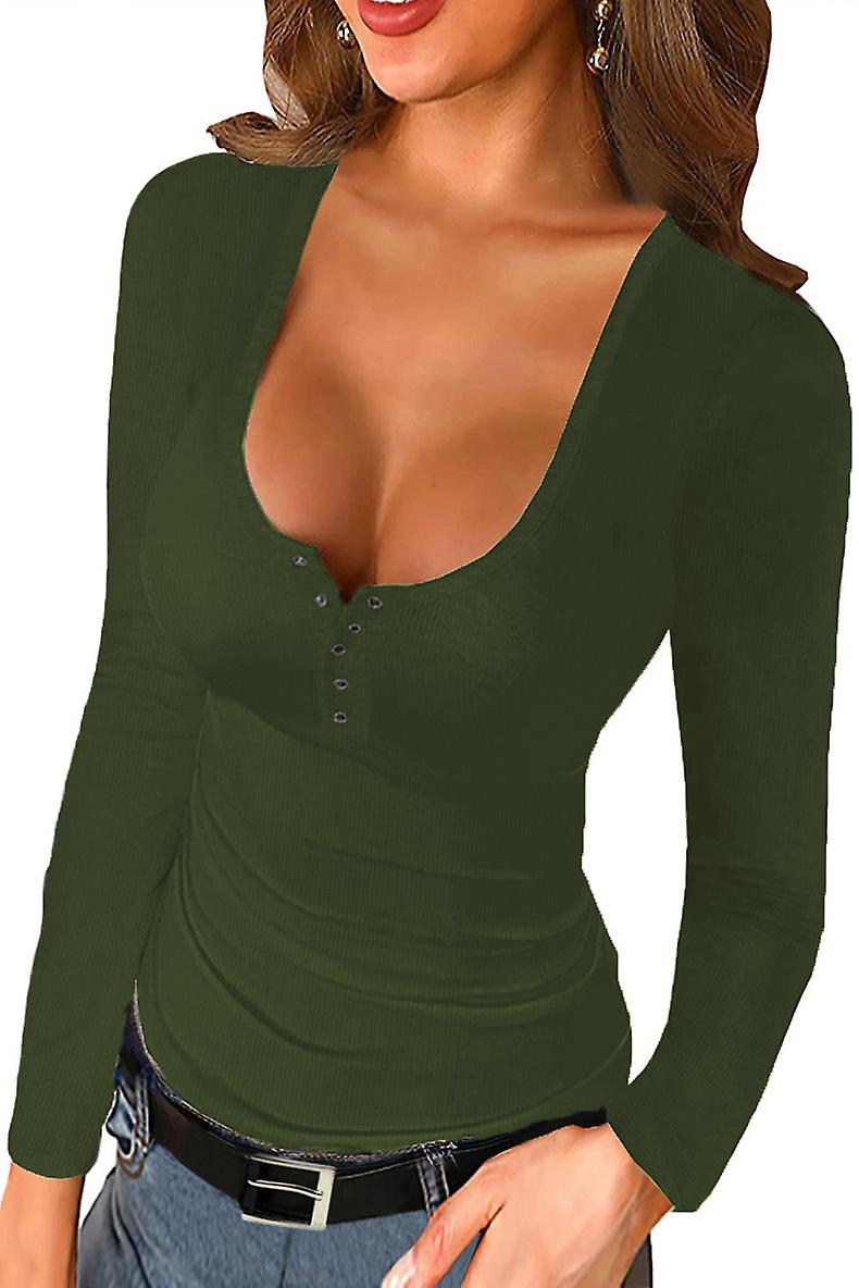 Solid Color Tight-fitting Bottoming Shirt Solid Color U-neck Threaded Long-sleeved Inner Top 3