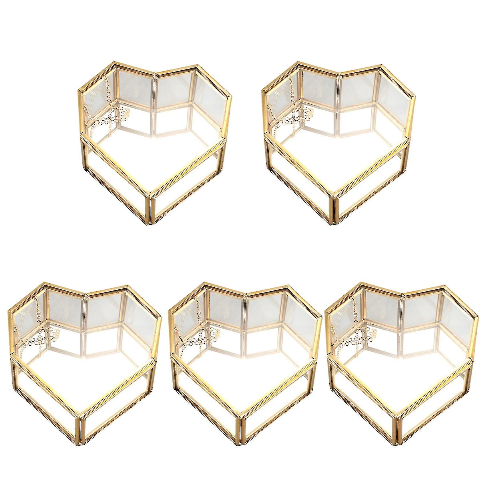 5x Flip Love Heart Shaped Geometric Glass Jewelry Box Glass Ring Box Exquisite Unique Wedding Jewel