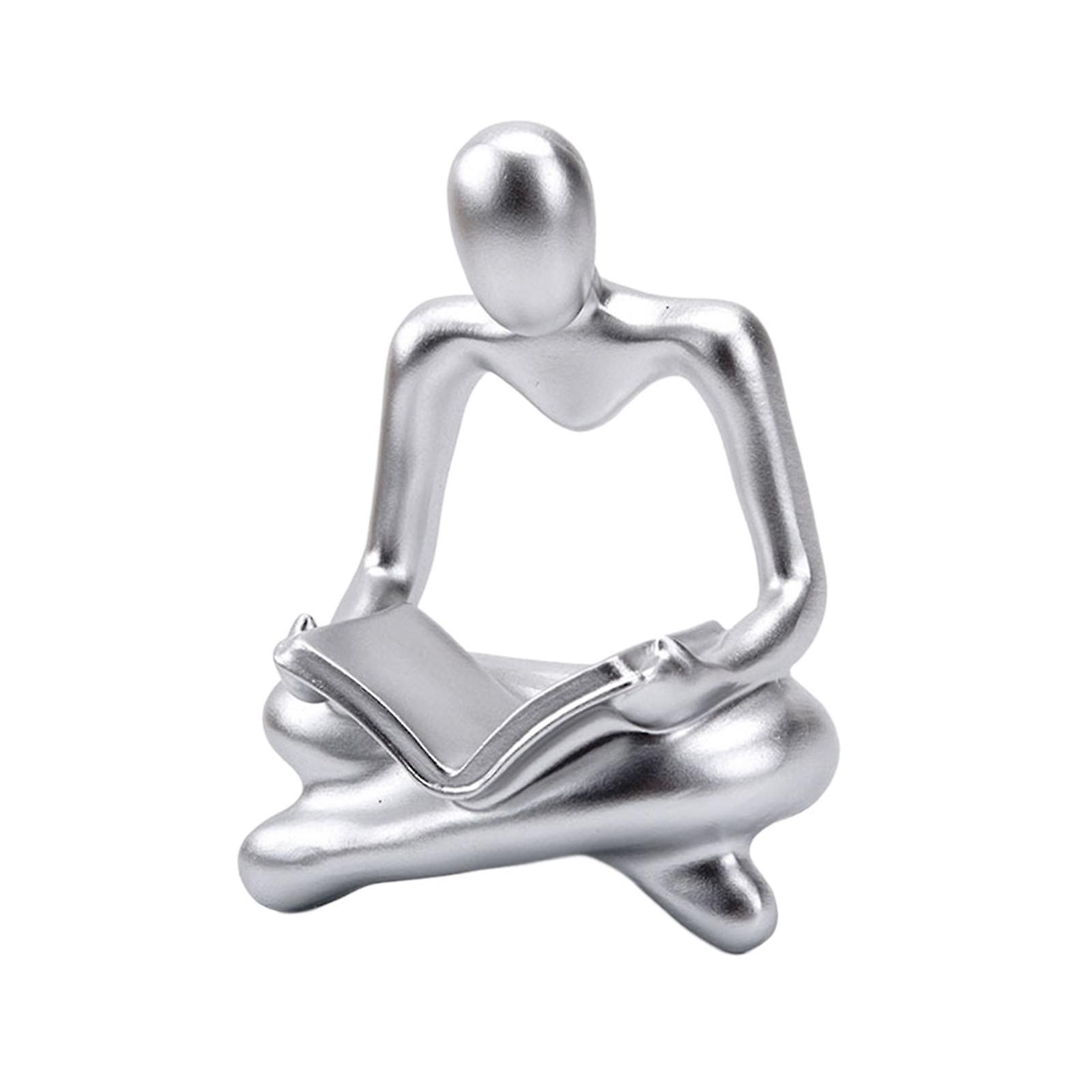 Abstract Thinker Statue Human Figurine Collectable for Wedding Bookshelf Argent